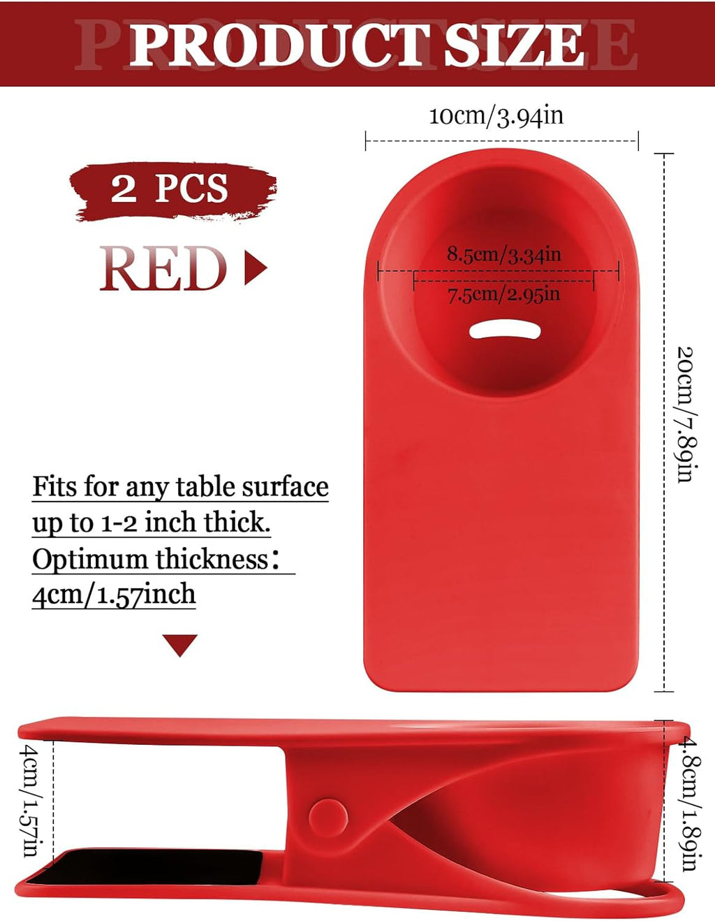 Kalolary 2-Pack Table Edge Cup Holder - Versatile Clip for Drinking Cups, Mugs & Bottles - Ideal for Home, Office & School (Red)