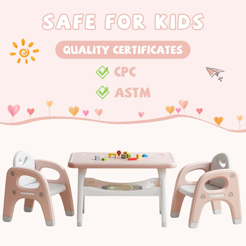 DOREROOM Kids Table and Chair Set, Plastic Children Activity Table with 2 Chairs, Toddler Table and Chair Set for Reading, Drawing, Snack Time, Arts Crafts, Preschool, Gift for Boys Girls