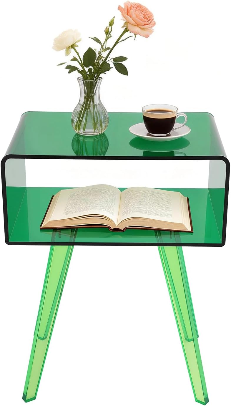 Acrylic Side Table, Round End Table with Storage, 19.7" H Small Modern B...