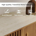 POVISON Fully-Assembled Sliding Tambour Door TV Stand, Mid Century Modern Sintered Stone TV Console, Wood Media Console for 70 Inch TV, Entertainment Center with Storage Cabinet(Walnut, 70.87")