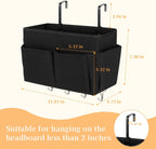 Bedside Storage Organizer 5 Pockets with 4 Hooks Hanging Storage Bag for Headboards/Bunk Bed (Black)