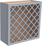 Solid Wood RTA Wine Bottle Rack Wall Cabinet with Lattice Panels - Bottle Holder Storage for Bar, Pantry, or Wine Cellar - Mocha Finish Countertop Solution (Gray, 24'W 12'D 30'H)