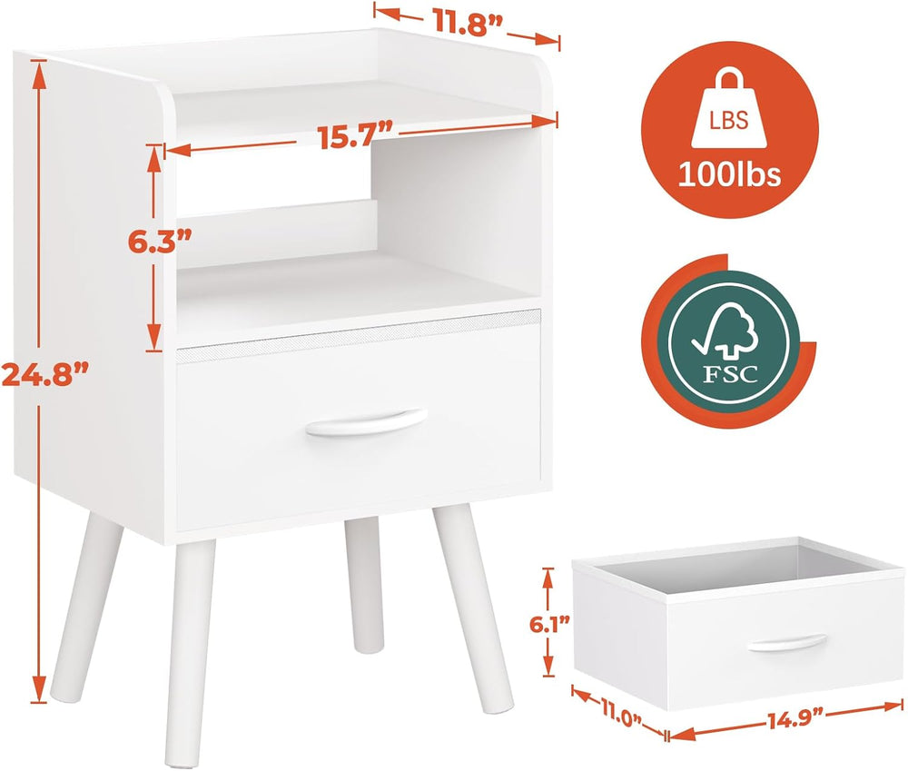 Yoobure Modern Nightstand with Drawer, Bedside Tables, Mid Century Nightstand...