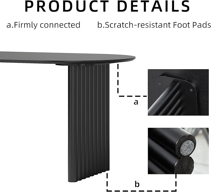 Casaphoria Wood Kitchen Table Set with 4 Chairs, 79" Dining Kitchen Table & Chairs Set for 6-8, Modern Farmhouse Oval Dining Table for Living Room, Easy Assembly, Black