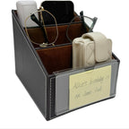 AgentMoon 2-piece Set Remote Control Holder,3-Compartment Gradient Desk Organizer,PU Leather Outside Storage Box with Suede Imitation Lining. 6.3x5.1x5.2 inches,10.8oz/308g(Brown 2PCS)