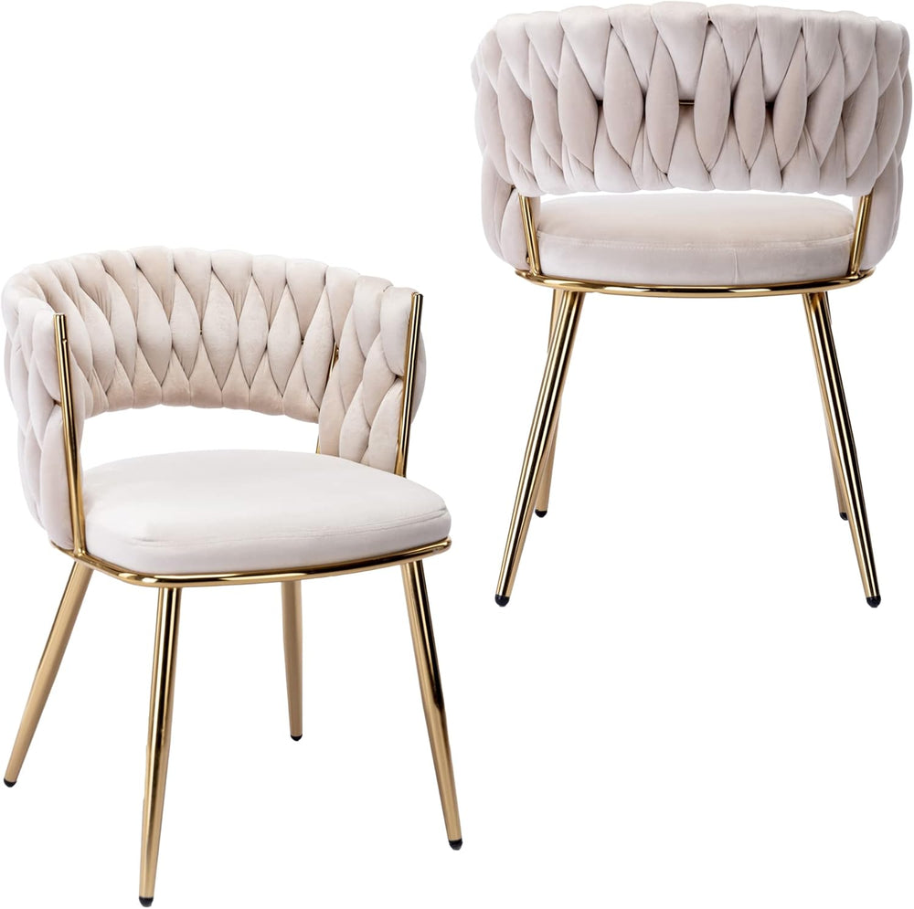 KCC Velvet Dining Chairs Set of 2,Woven Chairs with Metal Legs,Green | Modern...