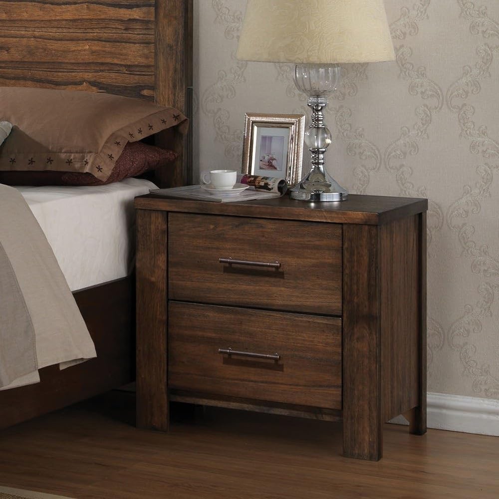 Nightstand with 2 Drawers in Oak Finish,for Small Spaces
