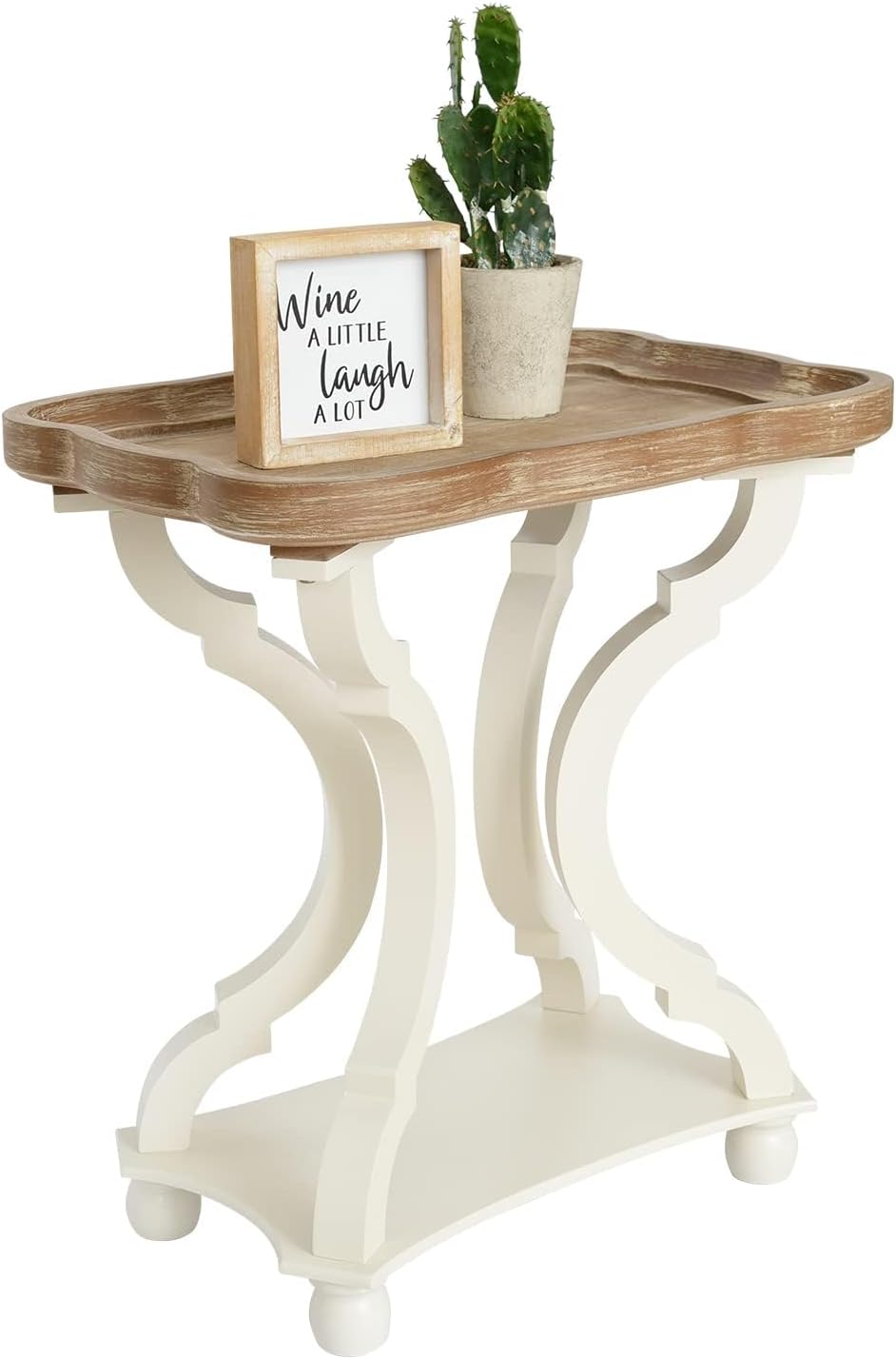 kinbor Farmhouse Side Table - Rustic End Table with an Open Shelf & Raise...