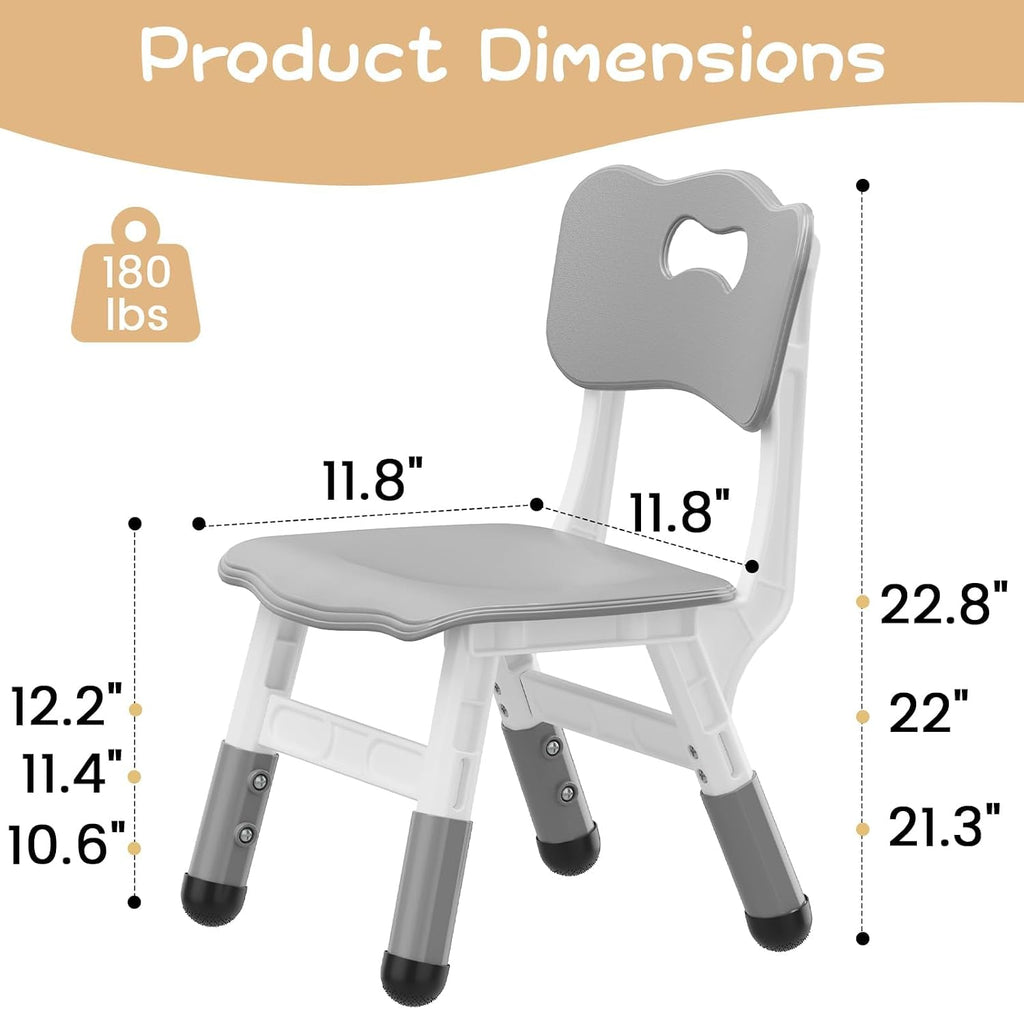GAOMON Kids Chair Set of 2, 3 Level Height Adjustable Kid Chair, Plastic Toddler Chairs for Children Boys Girls Age 2-6, Suitable for Home Family Classroom Nursery Indoor Use, Grey