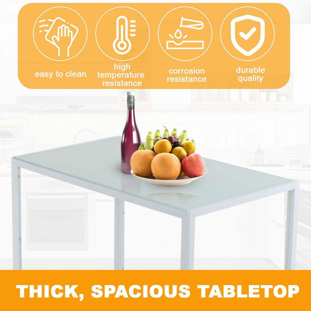 FDW | 5-Piece Dining Table Set | White | Glass Kitchen Table with 4 Upholster...