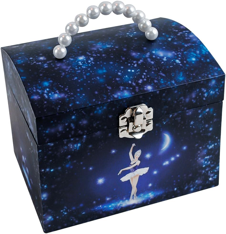 Trousselier S90070 Photoluminescent Large Jewelry Box with Music Ballet Dancer – Vanity Case – Glow in Dark, Navy Blue, Grand