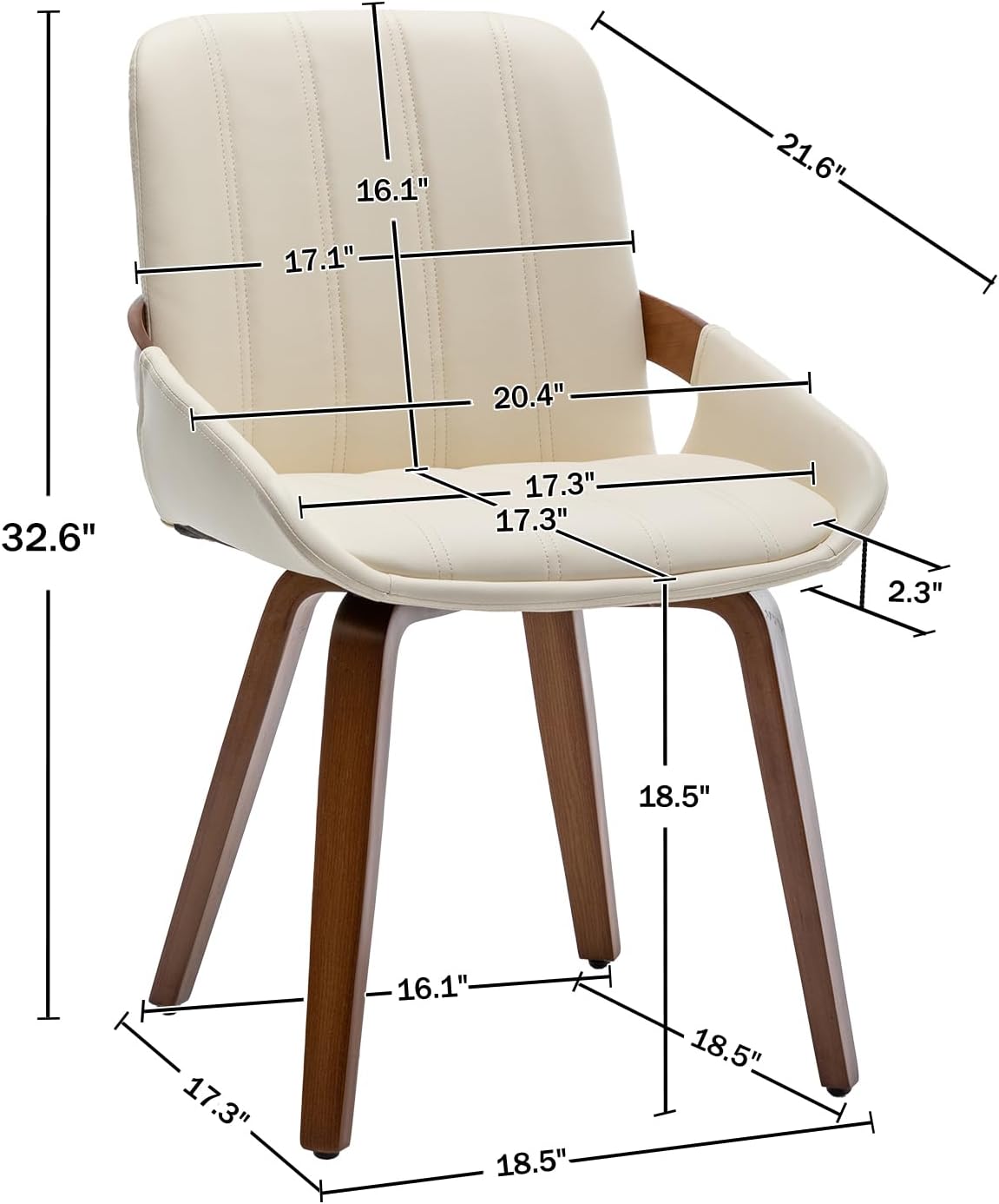 Mid Century Modern Faux Leather Upholstered Dining Chairs,Armless Accent Chairs with Sturdy Natural Wood Legs,Bamboo Backrest Support for Kitchen&Dining Room Chairs(1PCS,Beige)