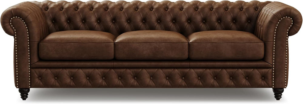 Valencia Parma 92" Leather Chesterfield Sofa, Premium Leather Upholstery...