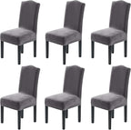 H.VERSAILTEX Velvet Dining Chair Covers Stretch Chair Covers for Dining Room Set of 6 Parson Chair Slipcovers Chair Protectors Covers Dining, Soft Thick Solid Velvet Fabric Washable, Grey