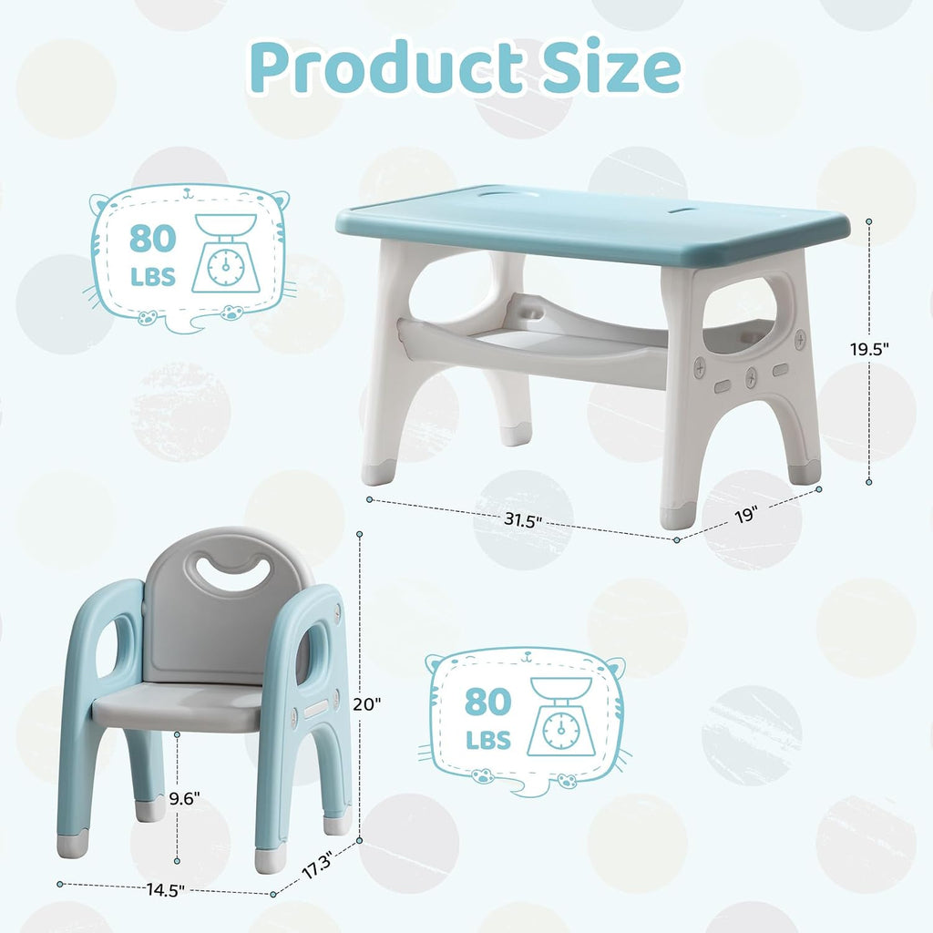 Kids Table and Chairs Set, Activity Table with 2 Chairs for Ages 3-6, Toddler Table and Chair Set Ideal for Reading, Drawing, Dining, Arts Crafts,Gifts for Kids (Blue)