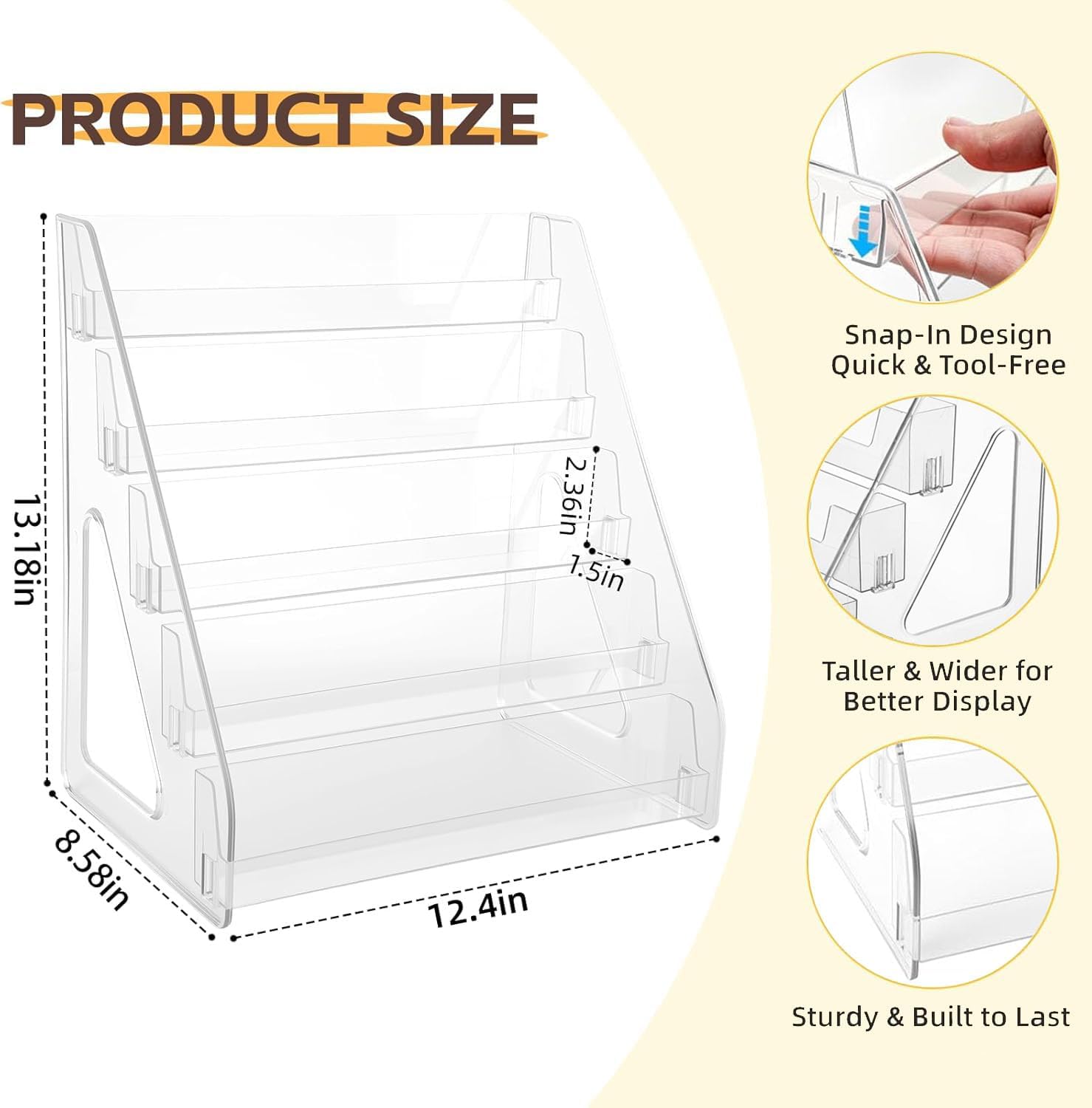 Acrylic CD Rack 5-Tier Cascading CD Storage Organizer, Holds Up to 30 CD Jewel Cases, Clear CD & DVD Display Shelf for Music, Postcards & Cosmetics（1PC）