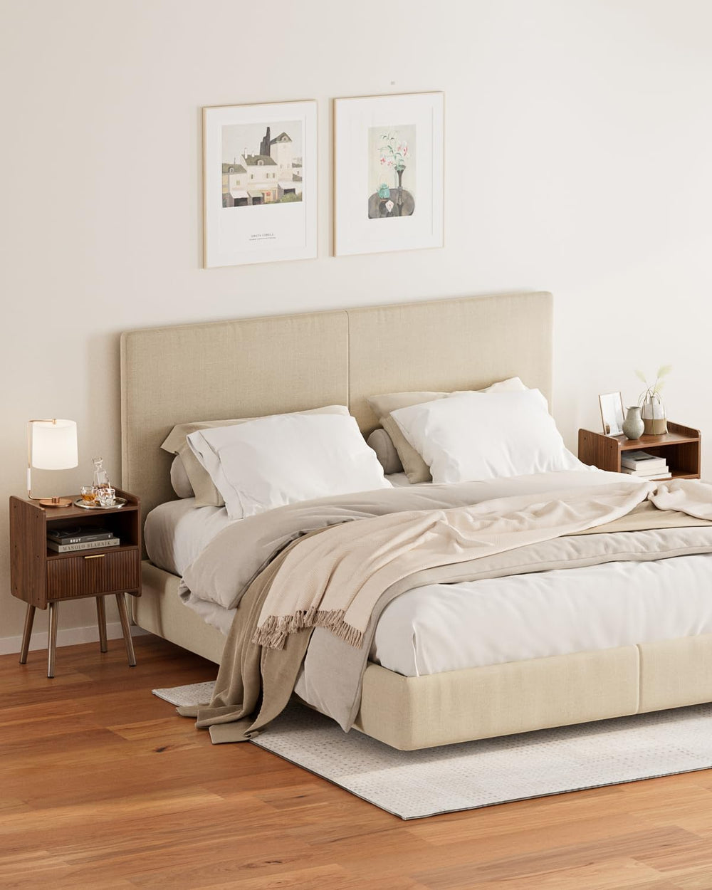 Night Stand, Modern Side Table, Small Nightstand, Wood Bedside Table with Sto...
