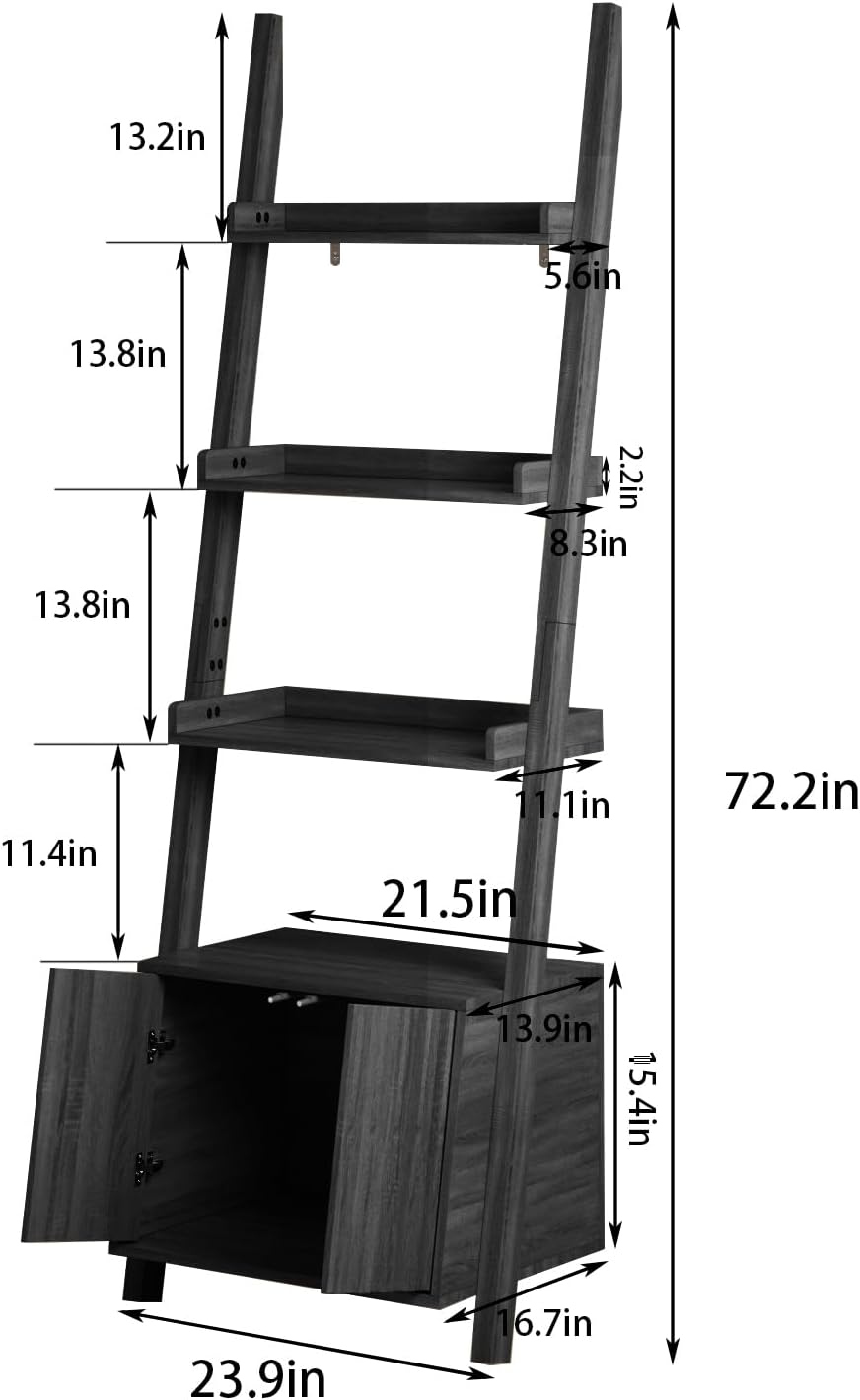 4-Tier Ladder Shelf,Modern Ladder Bookshelf Bookcase with Storage,Display Storage Shelf for Living Room Bedroom Kitchen Office,Black