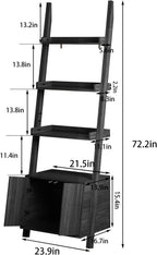 4-Tier Ladder Shelf,Modern Ladder Bookshelf Bookcase with Storage,Display Storage Shelf for Living Room Bedroom Kitchen Office,Black
