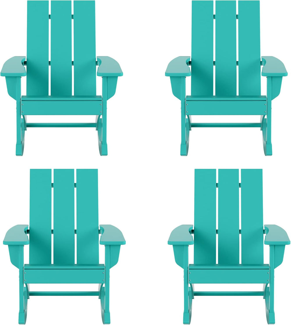 HDPE Shoreside Modern Rocking Poly Adirondack Chair (Set of 4),Turquoise