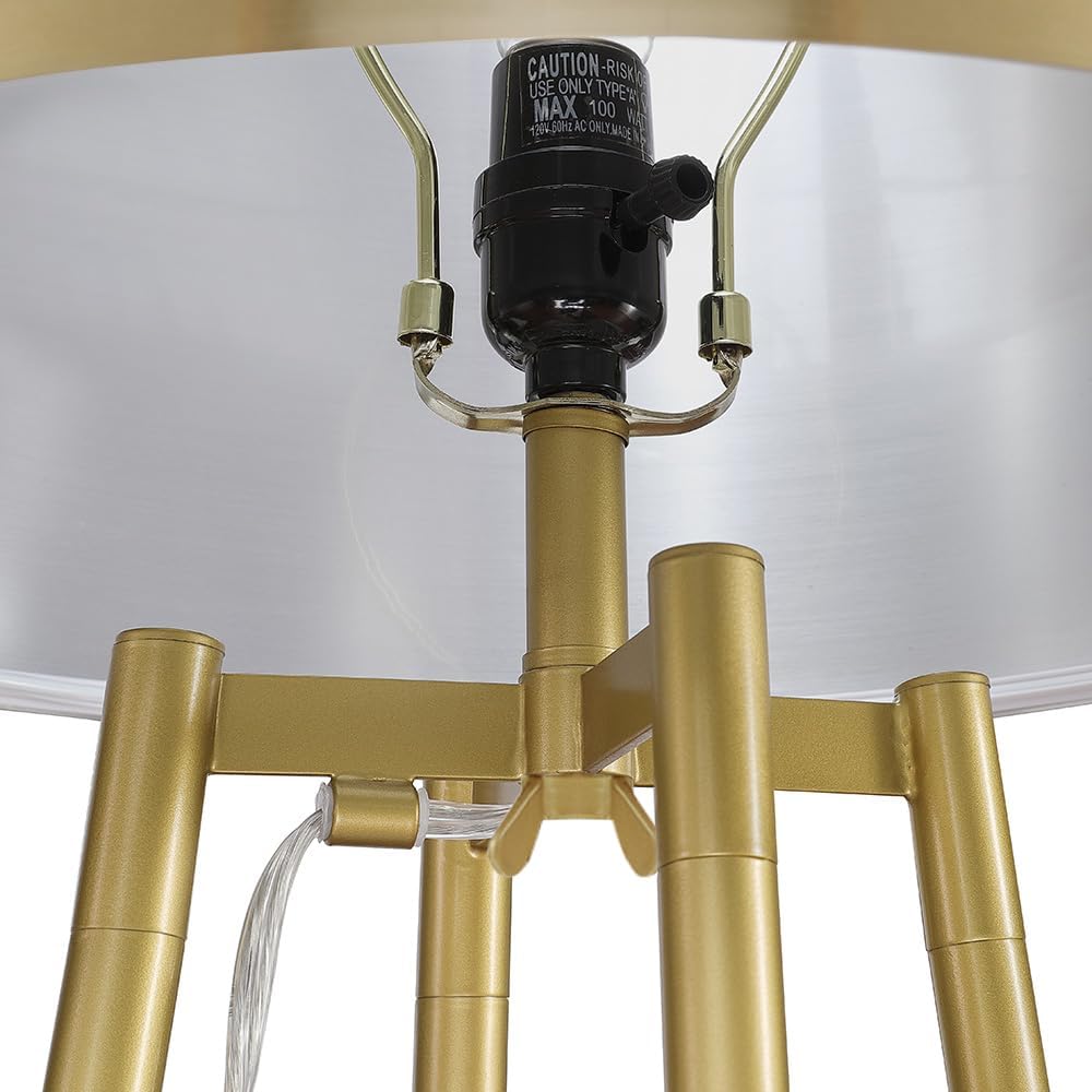 ROSEN GARDEN Floor Lamp, Standing Reading Light with Shelves and Gold Shade, ...