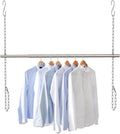 Hanging Closet Rod, Adjustable Width and Height Closet Rods Extender, 17-52inch Heavy-Duty Stainless Steel Bar, Space-Saving Closet Rod Hanging Clothes, 1Pack(Silver)