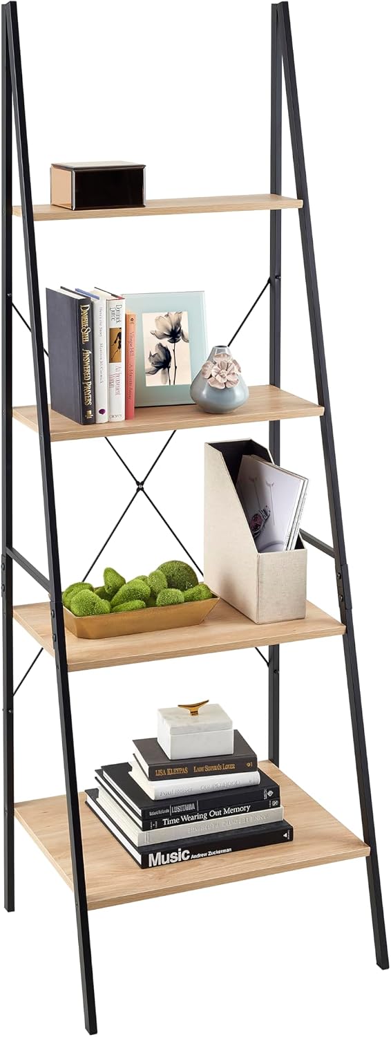 ClosetMaid 1312 4-Tier Wood Ladder Shelf Bookcase, Natural