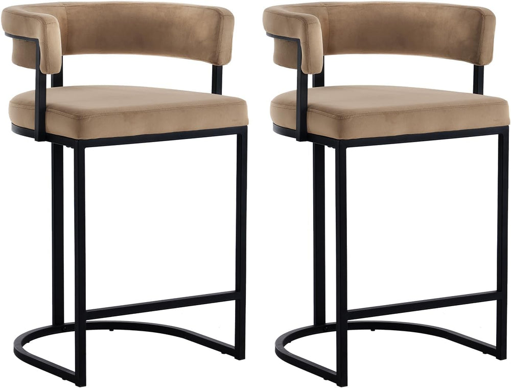 Modern Barrel Bar Stools Set of 2, 26" Counter Height Stools, Velvet Cou...