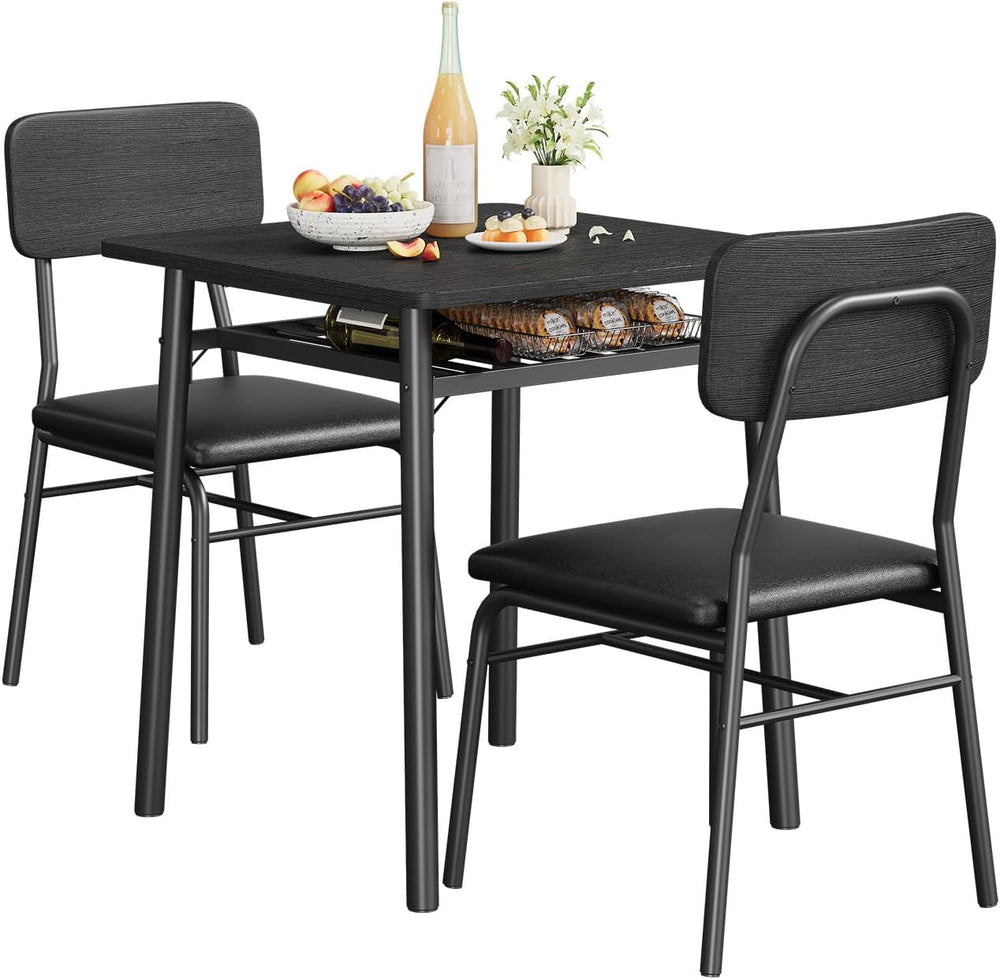 GAOMON Dining Table Set for 2, Wood Kitchen Table with 2 Upholstered Chairs a...