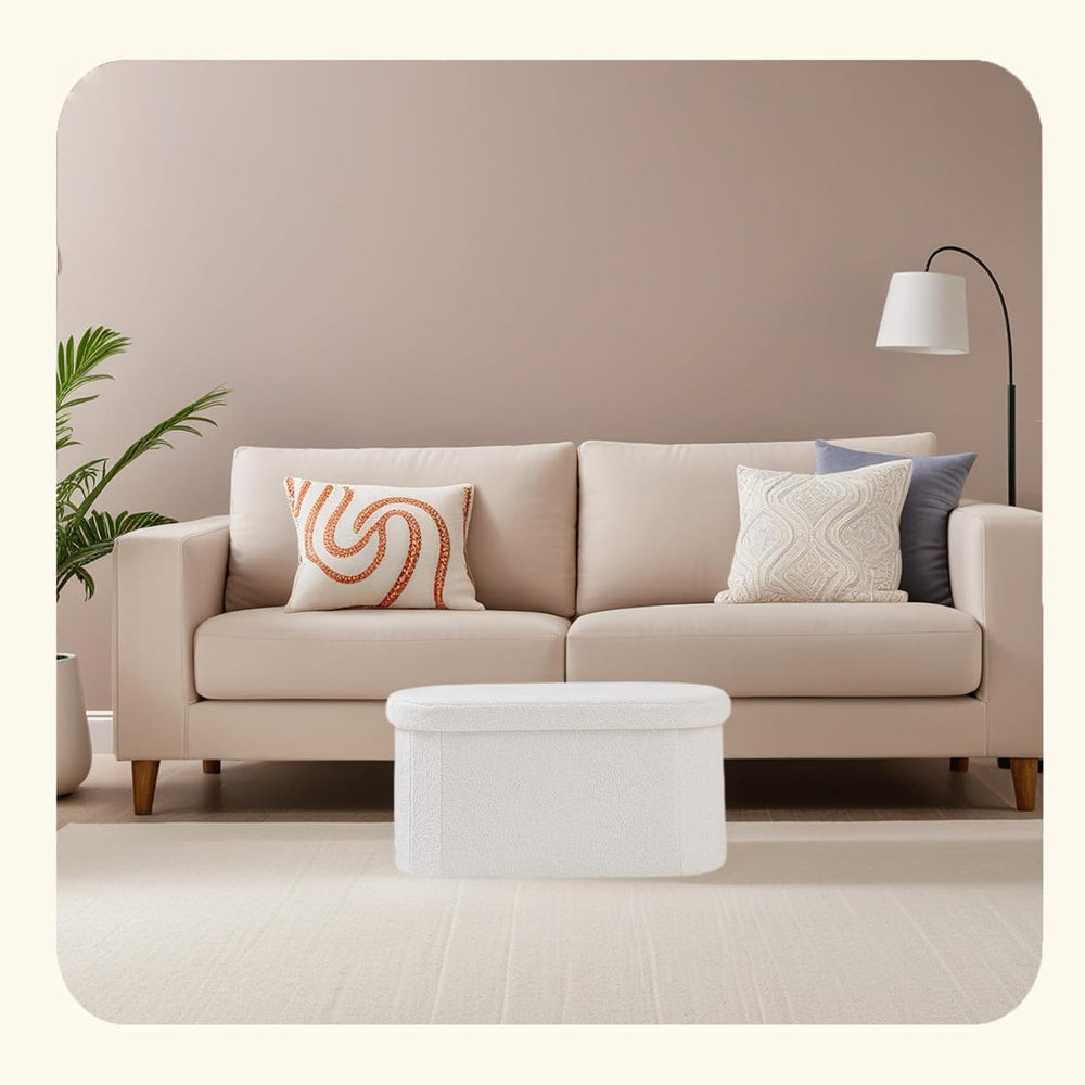 PINPLUS Storage Ottoman Bench Tufted Oval with Storage for Living Room Boulce...