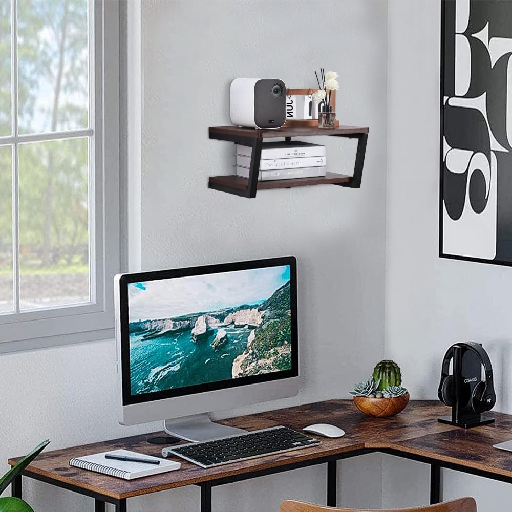 LUCKUP Floating Wall Shelves Wall Mounted Projector Shelf Wood AV Media Stand...