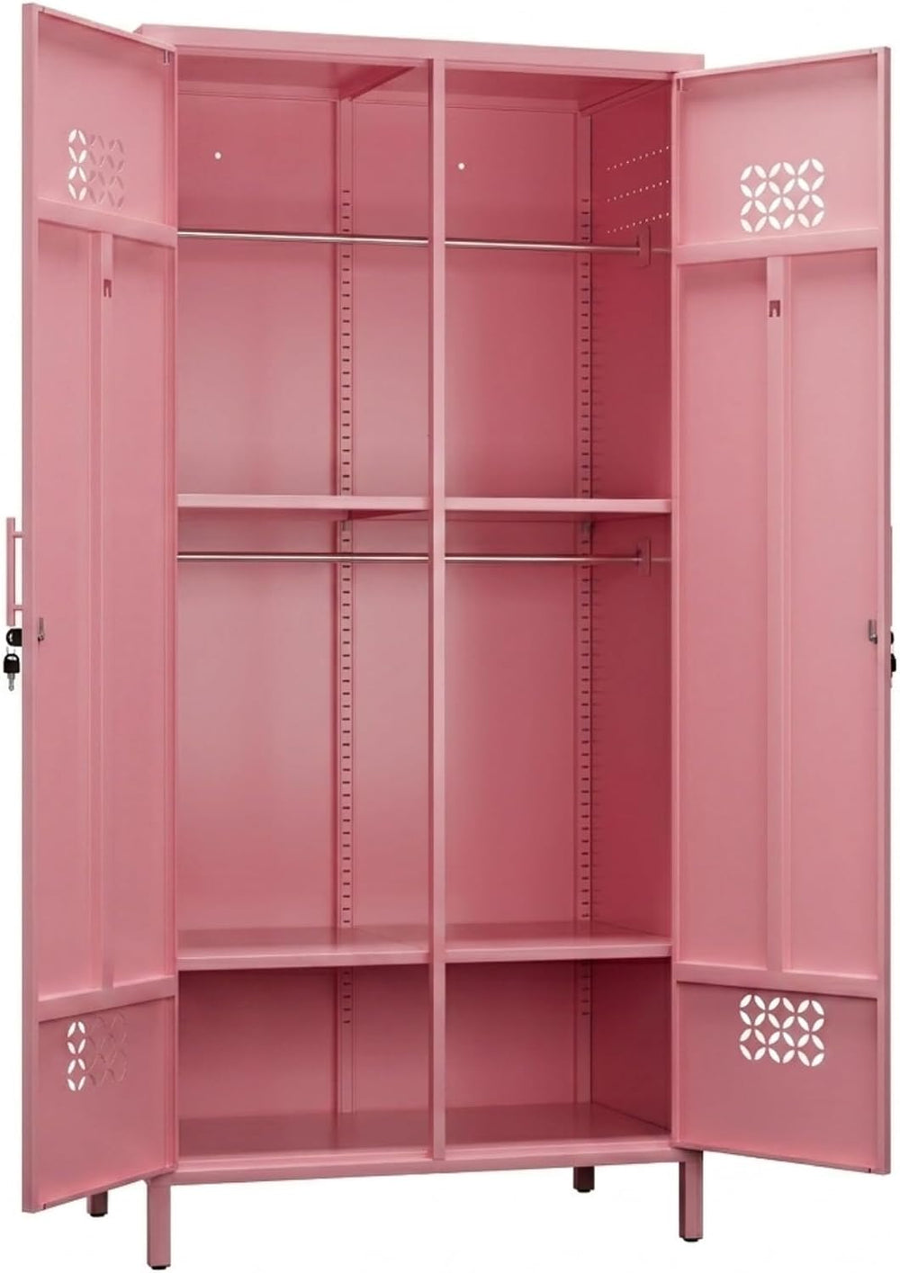 METAN Pink Metal Wardrobe Cabinet with Lock, 20-Inch Deep, 2 Doors | 71"...