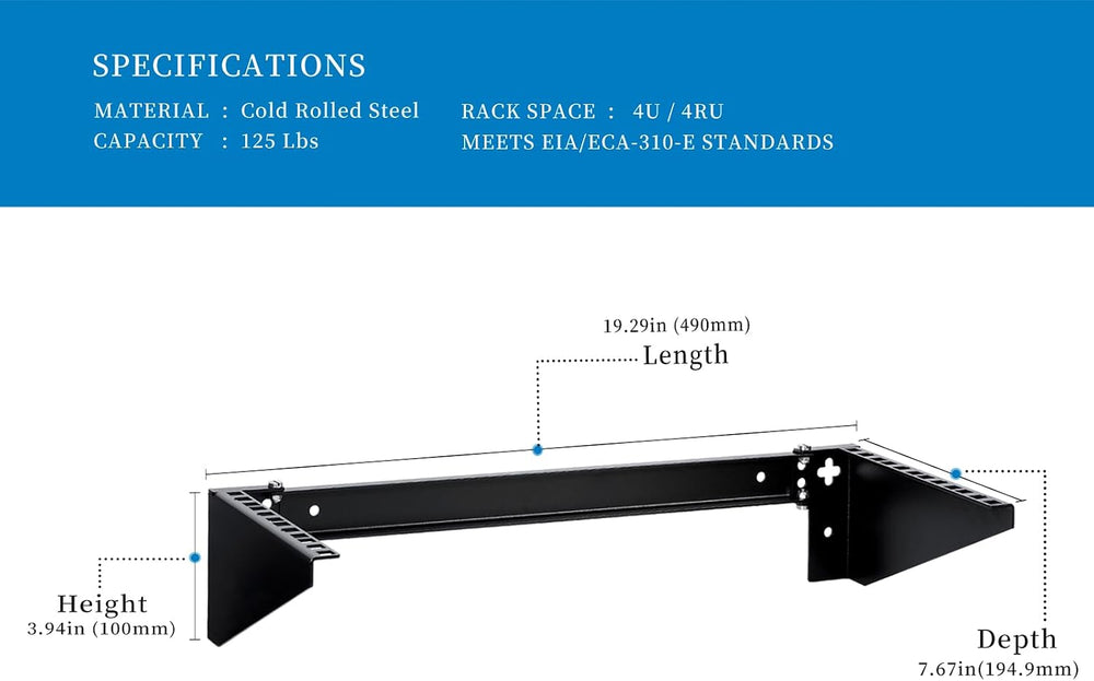 RackPath 4U Vertical Wall Mount Rack - Heavy Duty 125lbs Capacity Vertical Mo...
