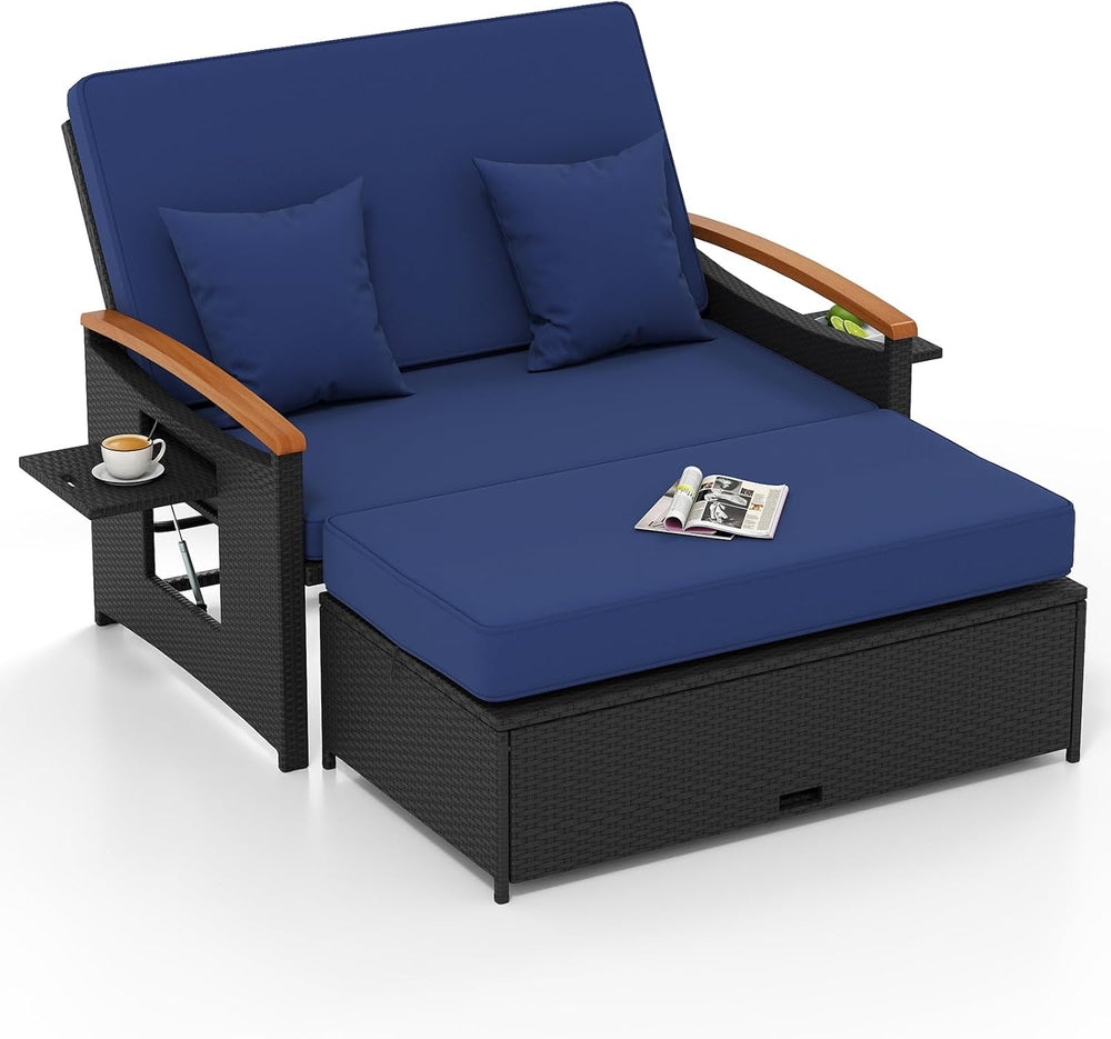 Tangkula Patio Rattan Daybed with 4-Level Adjustable Backrest, Outdoor Wicker...