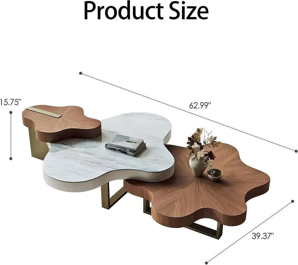 Rectangular Nesting Coffee Tables Set of 2, 63in Walnut Wooden Cloud Side Tab...