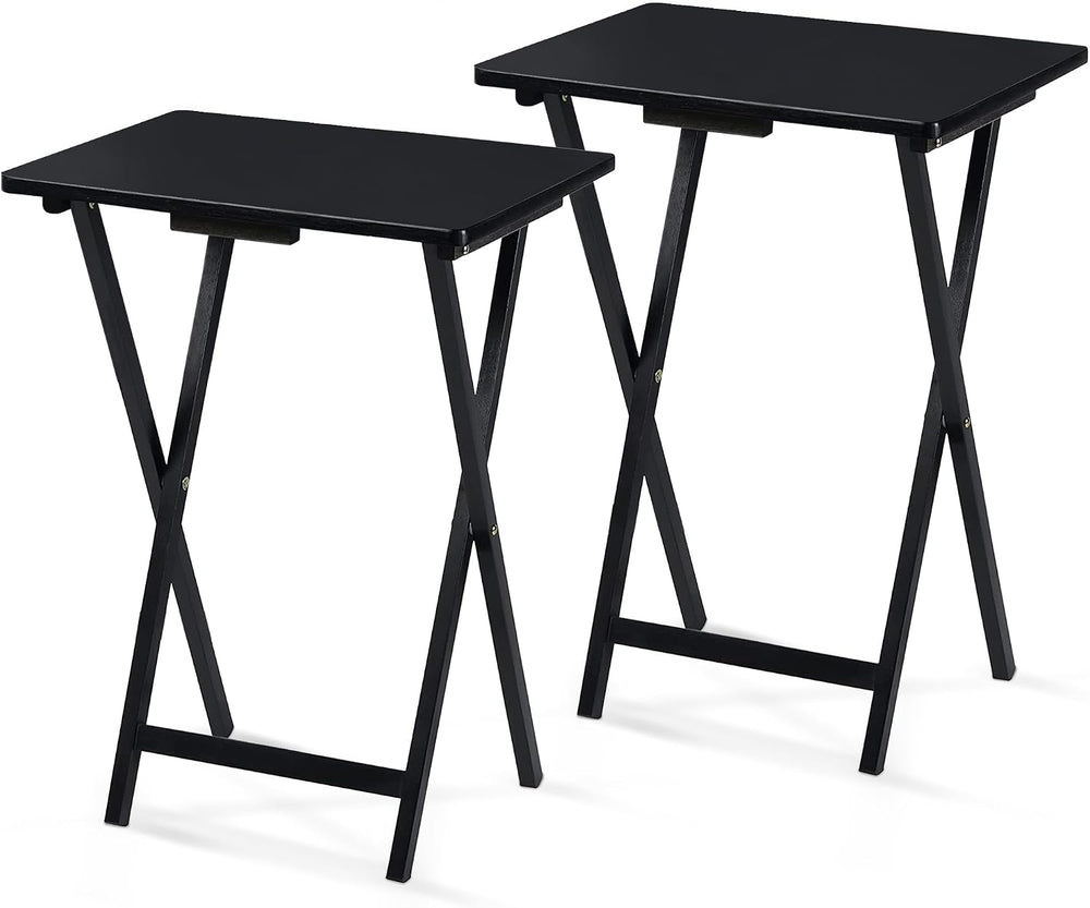 PJ Wood - Folding TV Tray Table Set of 2 - Black Collapsible Snack Tables | S...