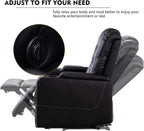 CANMOV Electric Power Recliner Chair with USB Ports and Cup Holders, Breathable Leather Home Theater Seating with Hidden Arm Storage (Black)