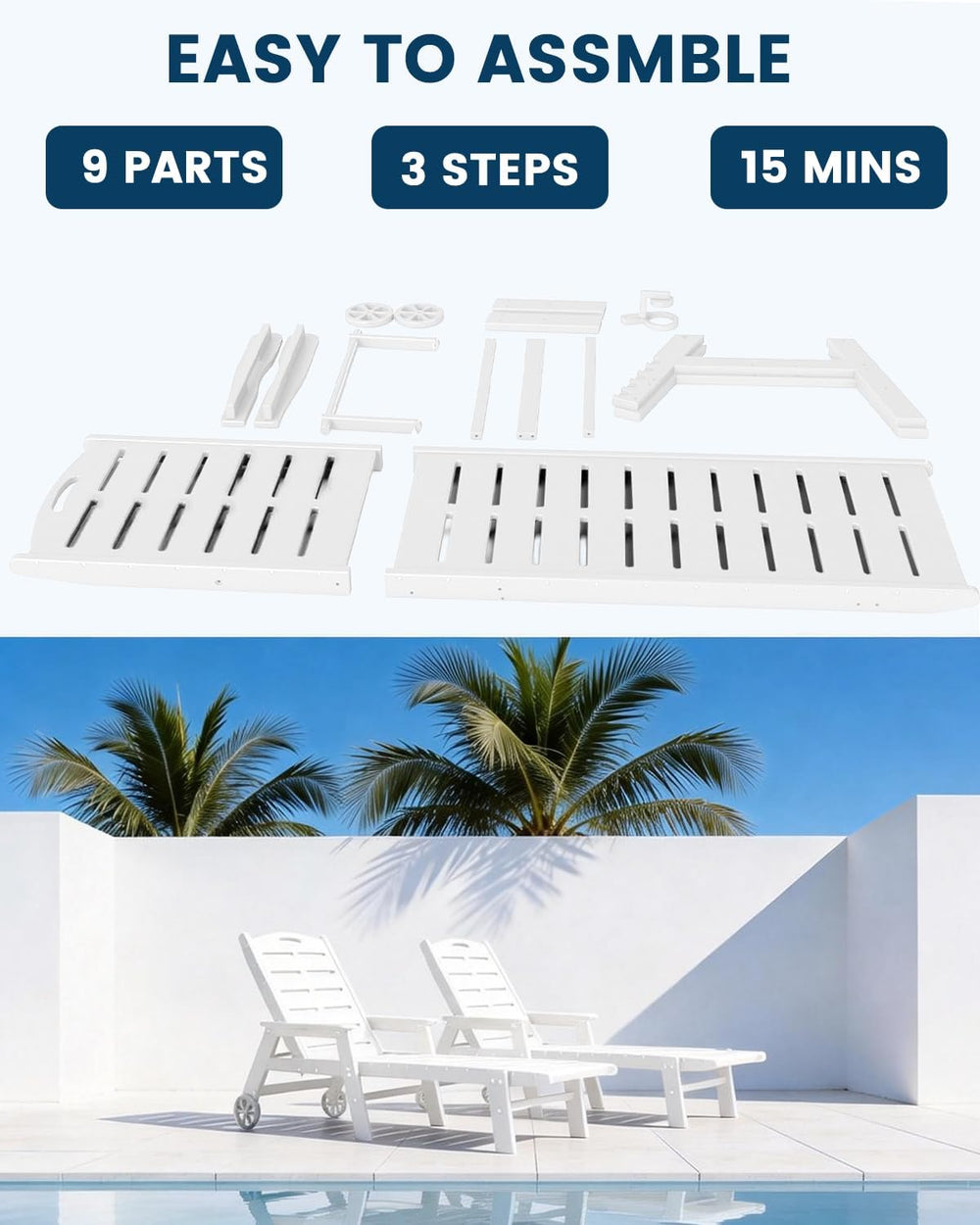 FOOWIN Chaise Lounge Chair, HDPE Lounge Chair Outdoor with 5 Positions, Overs...