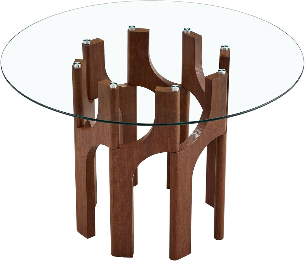 Glass Round Dining Table for 4 6 Person, 46 Inch Glass Kitchen Dining Room Ta...