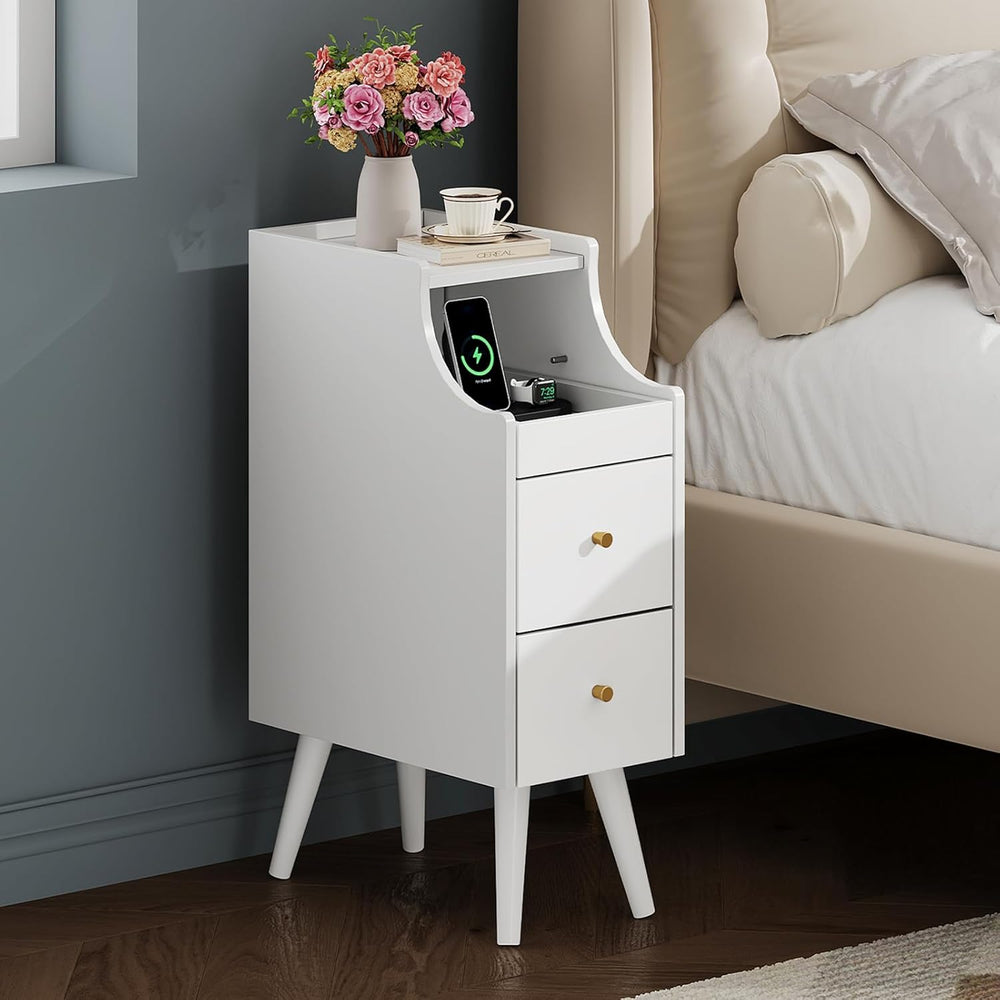 WLIVE Small Nightstand with Drawers, Narrow Bedside Tables with Open Shelf &a...