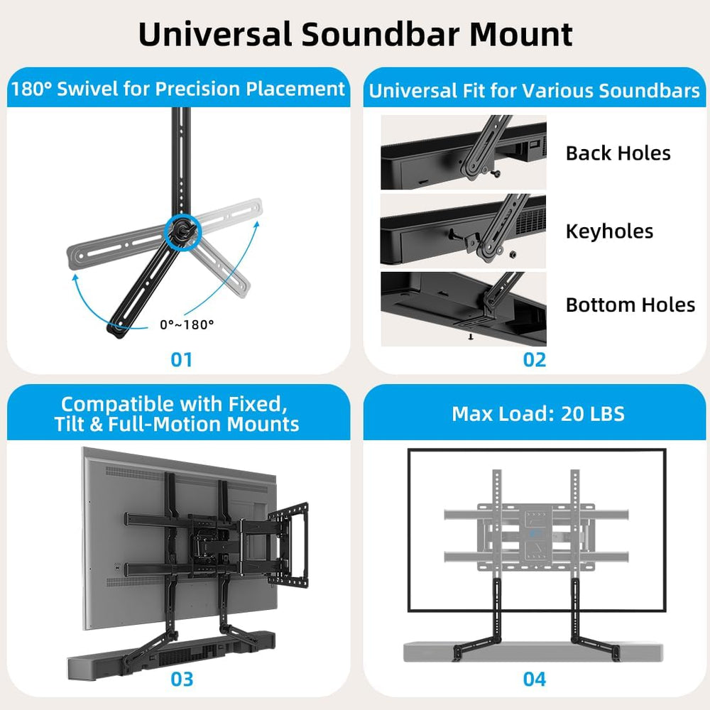 HOME VISION Full Motion TV Mount with Soundbar Bracket, 32-85" TVs, 132 ...