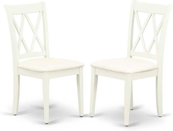 East West Furniture CLC-LWH-C Clarksville Kitchen Dining Chairs - Linen Fabric Upholstered Wood Chairs, Set of 2, Linen White