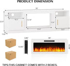Lemberi Fireplace tv Stand with 36 inch White Fireplace Up to 80" TVs,LED Light Entertainment Center and Storage, 70" Modern Wood Media TV Console with Highlight Cabinet for Living Room