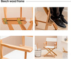 Tall Directors Chairs Foldable, Makeup Solid Wood Frame and Canvas Seat, Portable Footrest, Makeup(Black,85cm/33in)