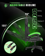 Racingreat Gaming Chair with RGB LED Lights, Ergonomic Computer Chair with Headrest and Lumbar Support, PU Leather High Back Height Adjustable Swivel Video Game Chairs for Adults(Green)