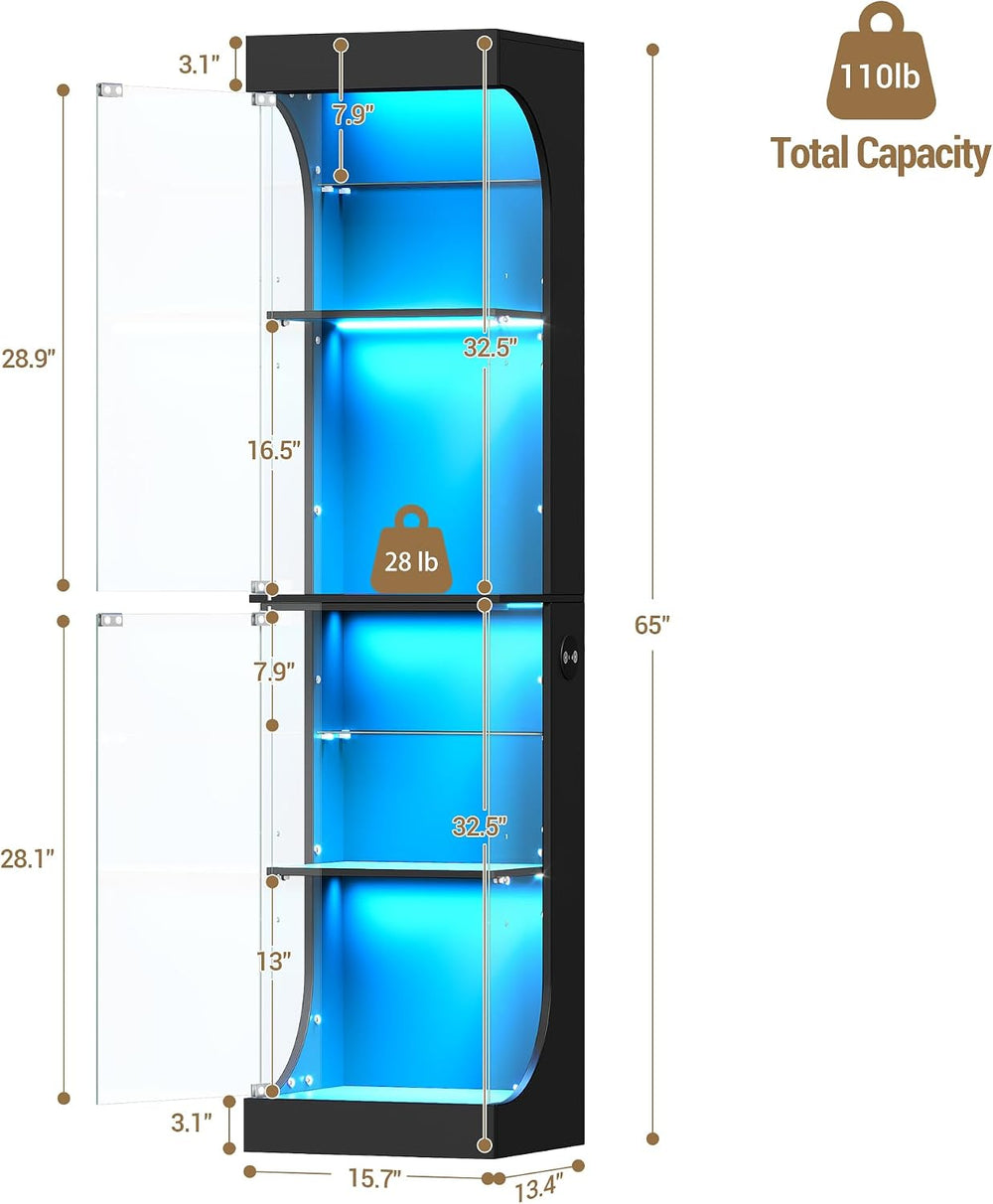 Hzuaneri Glass Display Cabinet 4-Tier Display Case with RGB Lights Black | Cu...