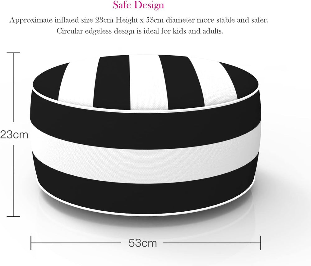 Outdoor Inflatable Ottomans with Insert Round 21x9 Inch Black Striped Pattern...