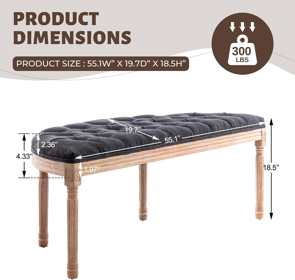chairus 55" Button Tufted Semi-Circle Dining Bench Linen Halfmoon Entryw...