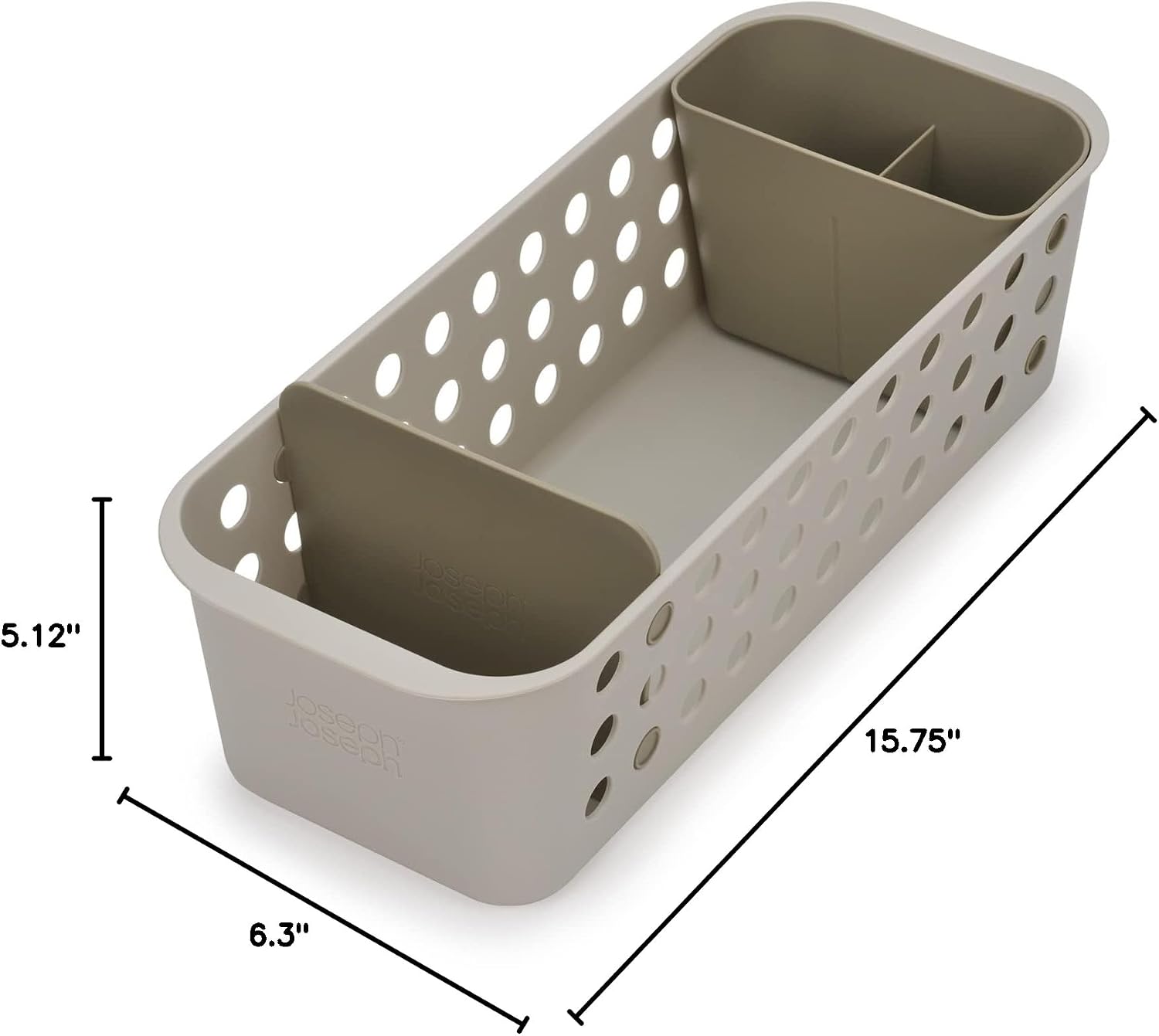Joseph Joseph EasyStore - Slimline Bathroom essentials Storage Basket Organiser with moveable pot and divider, Ecru (Pack of 2)
