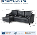 GarveeHome 88.9" L-Shape Couch with Convertible Chaise, Sectional Sofa with Deep Seat, Modern Mid-Century Leather Sofa for Living Room, 3 Seat Comfy Leather Couch, Black